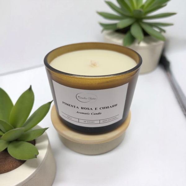 Vela Aromática Pimenta Rosa e Cumaru